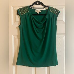 Michael Kors emerald green tank gold metallic studded shoulder blouse